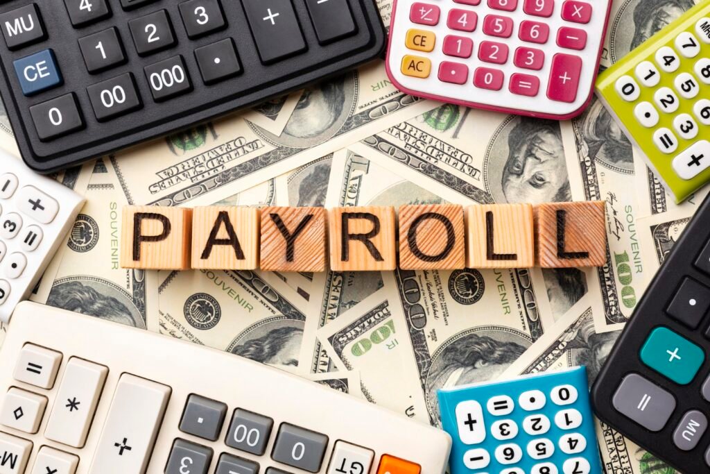 top view payroll concept with cash top view payroll concept with cash